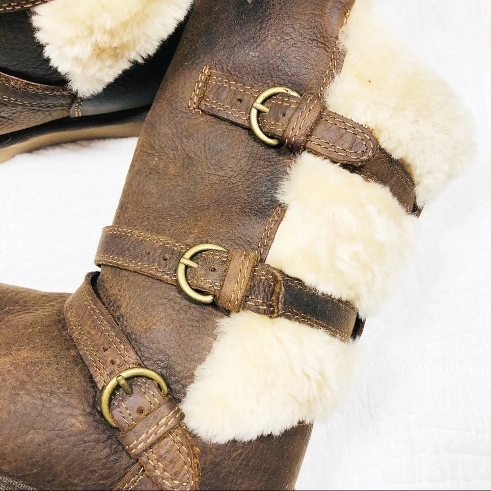 🔥Ugg brown sheepskin tall boots sz1 new no box